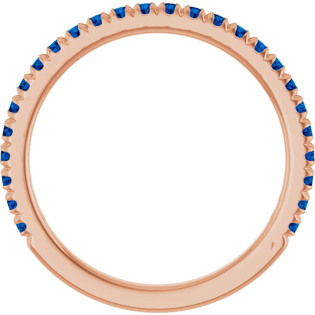 14K Gold Round Natural Blue Sapphire French-Set Anniversary Band - Rose Gold - view 2