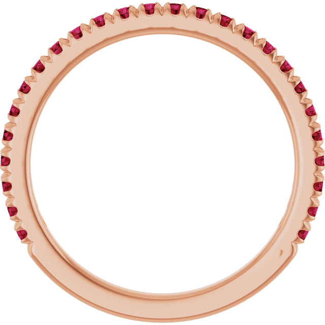 14K Gold Round Lab-Grown Ruby French-Set Anniversary Band - Rose Gold - view 2