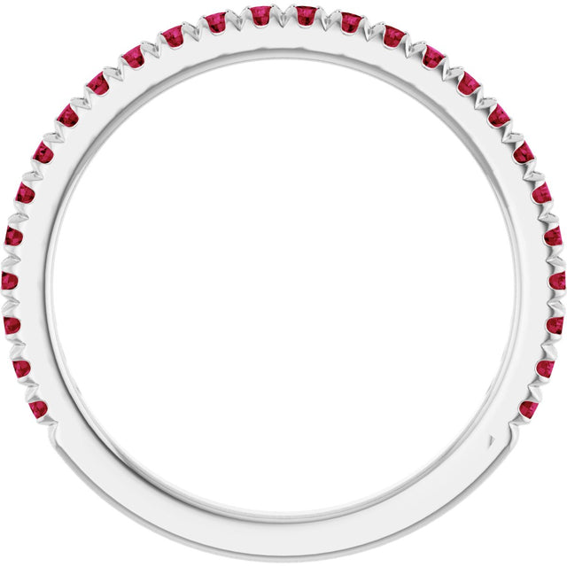 14K Gold Round Lab-Grown Ruby French-Set Anniversary Band - White Gold - view 2