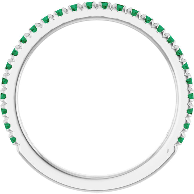 Platinum Round Natural Emerald French-Set Anniversary Band - view 2