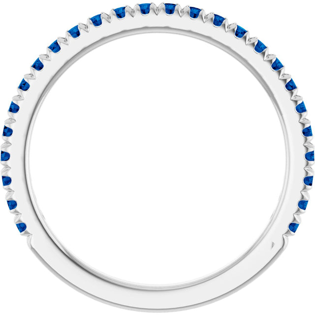 Platinum Round Lab-Grown Blue Sapphire French-Set Anniversary Band - view 2