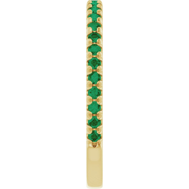 14K Gold Round Lab-Grown Emerald French-Set Anniversary Band - Yellow Gold - view 4