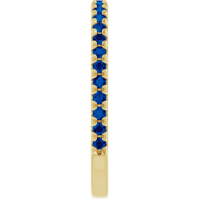 14K Gold Round Natural Blue Sapphire French-Set Anniversary Band - Yellow Gold - view 4