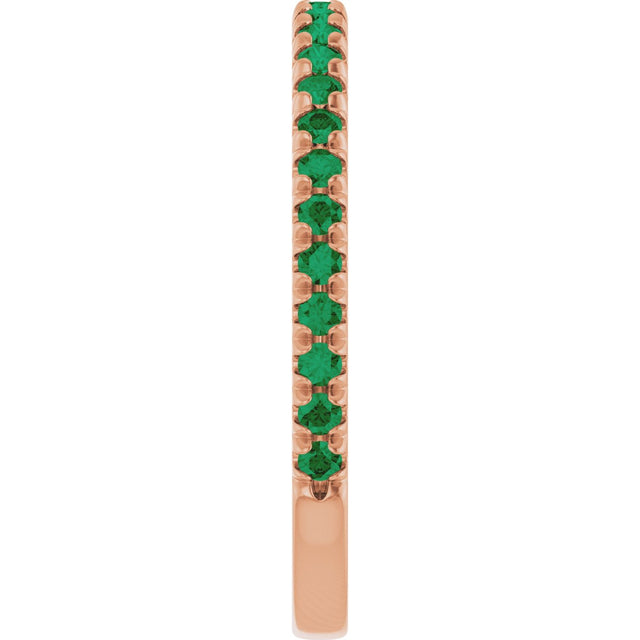 14K Gold Round Lab-Grown Emerald French-Set Anniversary Band - Rose Gold - view 4
