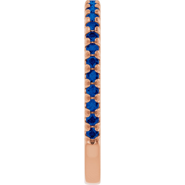 14K Gold Round Natural Blue Sapphire French-Set Anniversary Band - Rose Gold - view 4