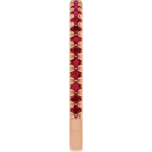 14K Gold Round Natural Ruby French-Set Anniversary Band - Rose Gold - view 4