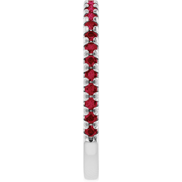 Platinum Round Natural Ruby French-Set Anniversary Band - view 4