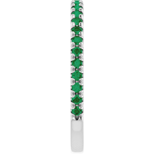Platinum Round Lab-Grown Emerald French-Set Anniversary Band - view 4