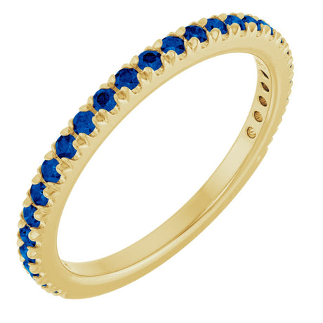 14K Gold Round Natural Blue Sapphire French-Set Anniversary Band - Yellow Gold
