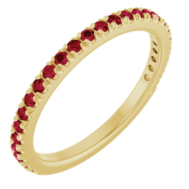 14K Gold Round Lab-Grown Ruby French-Set Anniversary Band - Yellow Gold