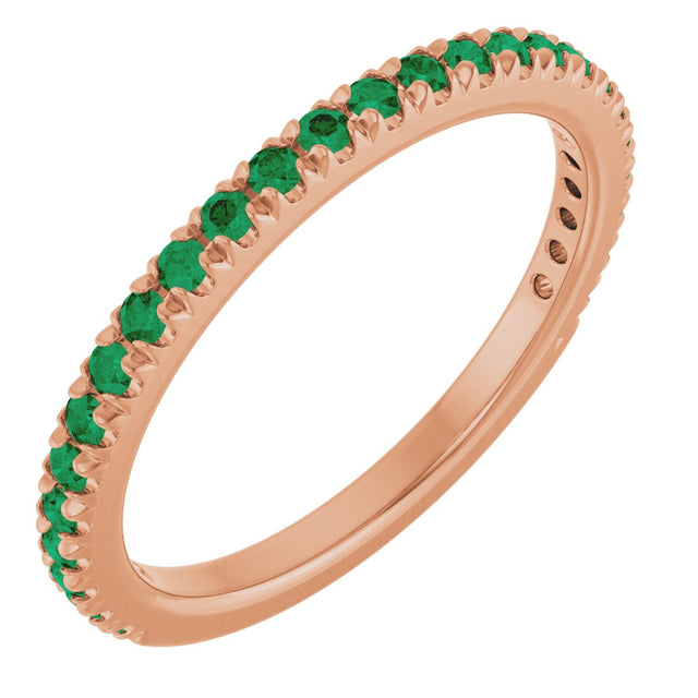 14K Gold Round Lab-Grown Emerald French-Set Anniversary Band - Rose Gold