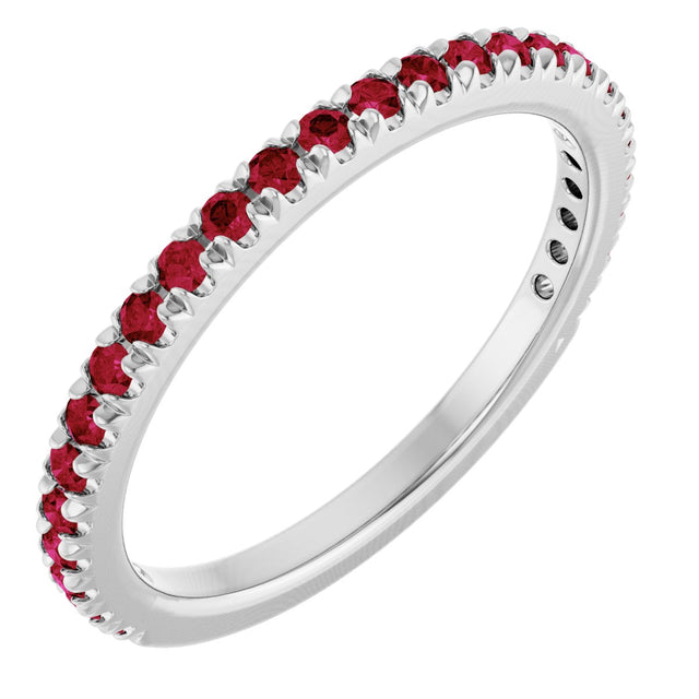 14K Gold Round Lab-Grown Ruby French-Set Anniversary Band - White Gold