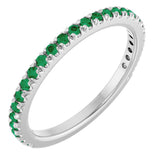 14K Gold Round Natural Emerald French-Set Anniversary Band - White Gold