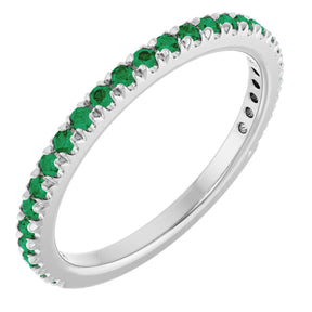 Platinum Round Natural Emerald French-Set Anniversary Band