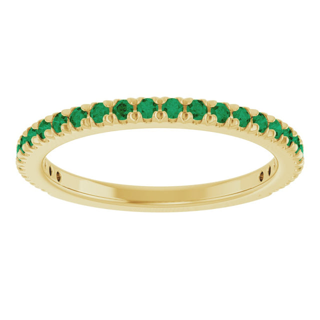 14K Gold Round Natural Emerald French-Set Anniversary Band - Yellow Gold - view 3