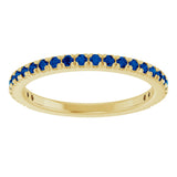 14K Gold Round Natural Blue Sapphire French-Set Anniversary Band - Yellow Gold - view 3