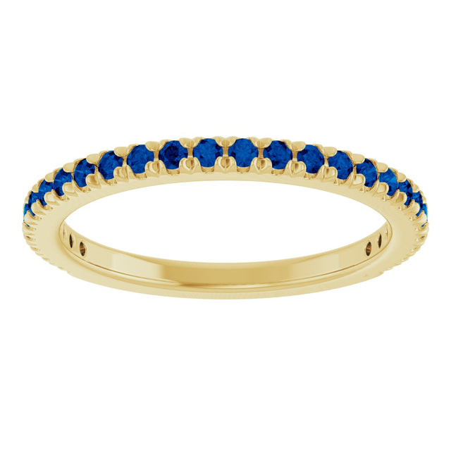 14K Gold Round Natural Blue Sapphire French-Set Anniversary Band - Yellow Gold - view 3