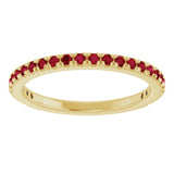 14K Gold Round Natural Ruby French-Set Anniversary Band - Yellow Gold - view 3
