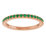 14K Gold Round Lab-Grown Emerald French-Set Anniversary Band - Rose Gold - view 3