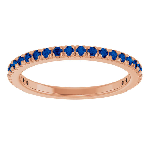 14K Gold Round Natural Blue Sapphire French-Set Anniversary Band - Rose Gold - view 3