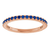 14K Gold Round Lab-Grown Blue Sapphire French-Set Anniversary Band - Rose Gold - view 3