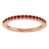 14K Gold Round Natural Ruby French-Set Anniversary Band - Rose Gold - view 3