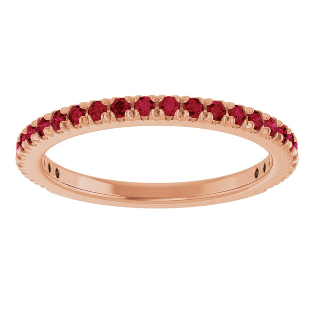 14K Gold Round Lab-Grown Ruby French-Set Anniversary Band - Rose Gold - view 3