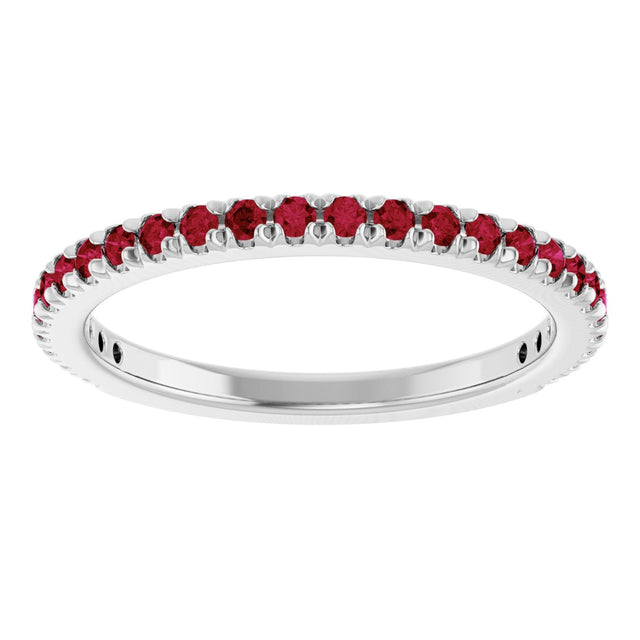 Platinum Round Lab-Grown Ruby French-Set Anniversary Band - view 3