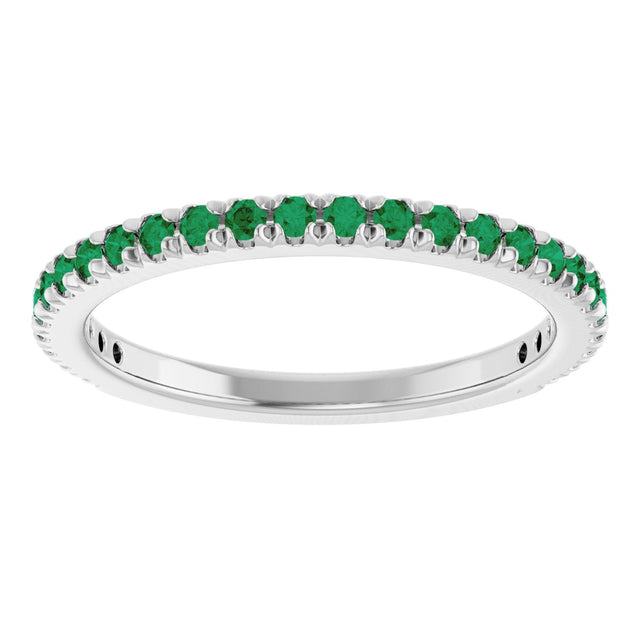 Platinum Round Natural Emerald French-Set Anniversary Band - view 3