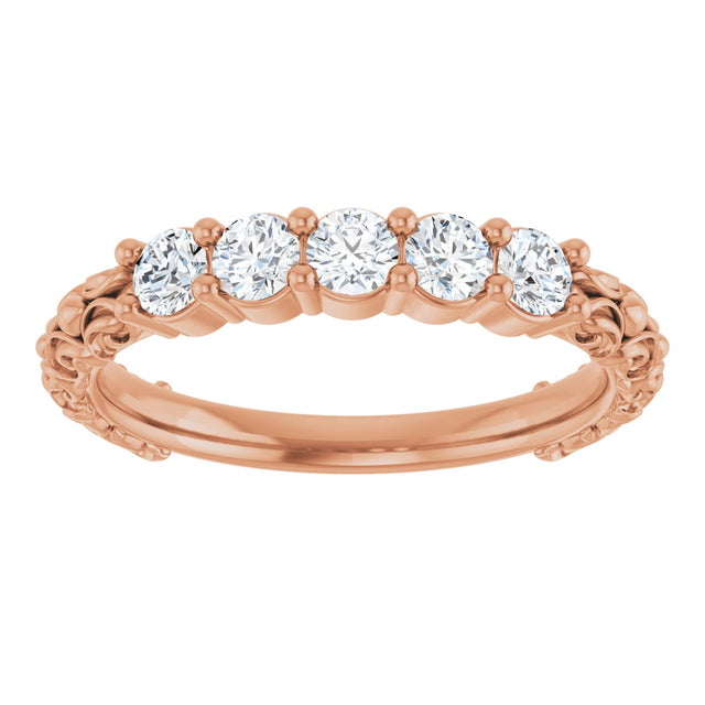 14K Gold Round Lab-Grown Diamond Five-Stone Sculptural Anniversary Band - 1/2 CTW - Rose Gold - view 3