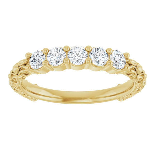 14K Gold Round Lab-Grown Diamond Five-Stone Sculptural Anniversary Band - 1/2 CTW - Yellow Gold - view 3