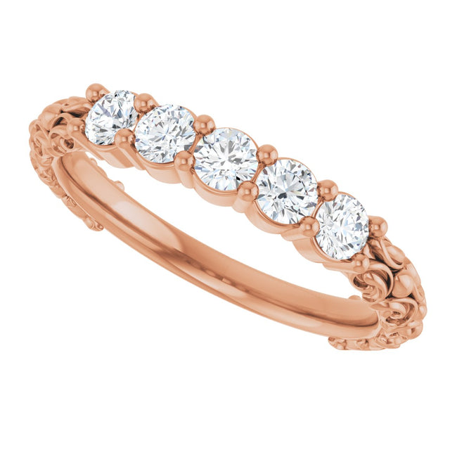 14K Gold Round Lab-Grown Diamond Five-Stone Sculptural Anniversary Band - 1/2 CTW - Rose Gold - view 5