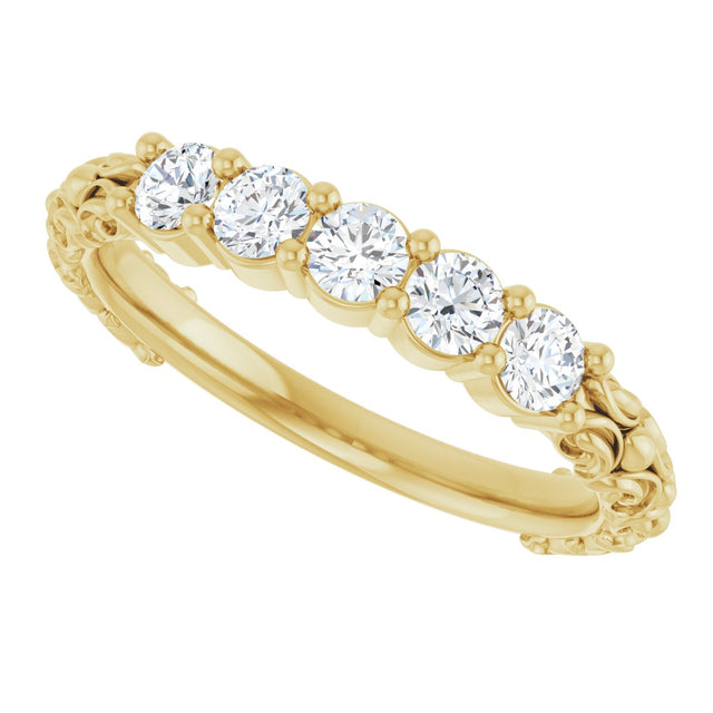 14K Gold Round Lab-Grown Diamond Five-Stone Sculptural Anniversary Band - 1/2 CTW - Yellow Gold - view 5