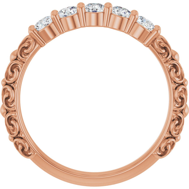 14K Gold Round Lab-Grown Diamond Five-Stone Sculptural Anniversary Band - 1/2 CTW - Rose Gold - view 2