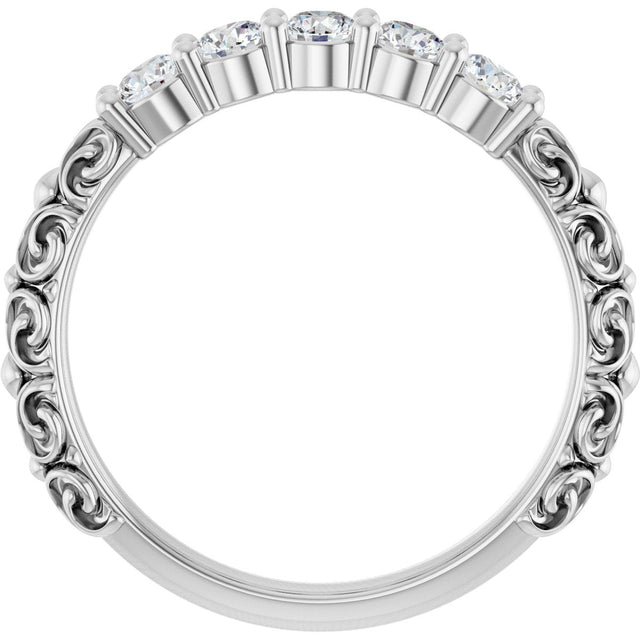14K Gold Round Lab-Grown Diamond Five-Stone Sculptural Anniversary Band - 1/2 CTW - White Gold - view 2
