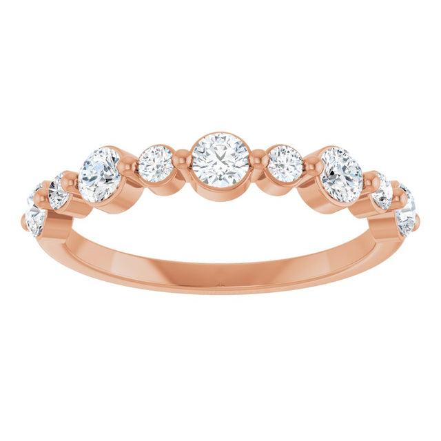 14K Gold Round Natural Diamond Shared-Prong Accented Anniversary Band – 3/8–1/2 CTW - Rose Gold - view 5