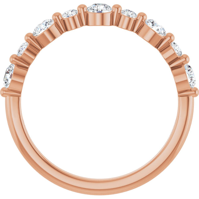 14K Gold Round Lab-Grown Diamond Shared-Prong Accented Anniversary Band – 1/3–5/8 CTW - Rose Gold - view 2