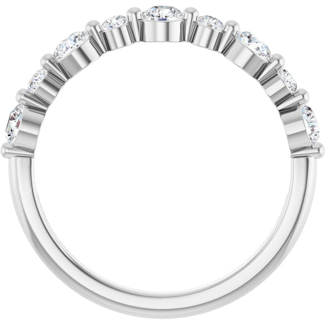 14K Gold Round Natural Diamond Shared-Prong Accented Anniversary Band – 3/8–1/2 CTW - White Gold - view 4