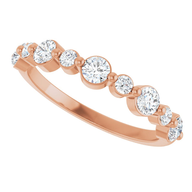 14K Gold Round Lab-Grown Diamond Shared-Prong Accented Anniversary Band – 1/3–5/8 CTW - Rose Gold - view 4