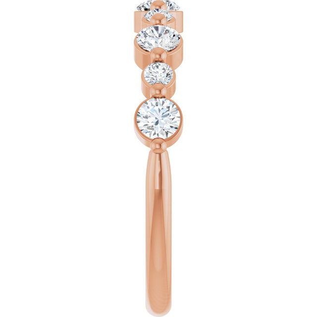 14K Gold Round Lab-Grown Diamond Shared-Prong Accented Anniversary Band – 1/3–5/8 CTW - Rose Gold - view 3