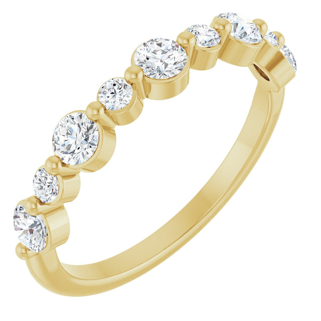 14K Gold Round Lab-Grown Diamond Shared-Prong Accented Anniversary Band – 1/3–5/8 CTW - Yellow Gold