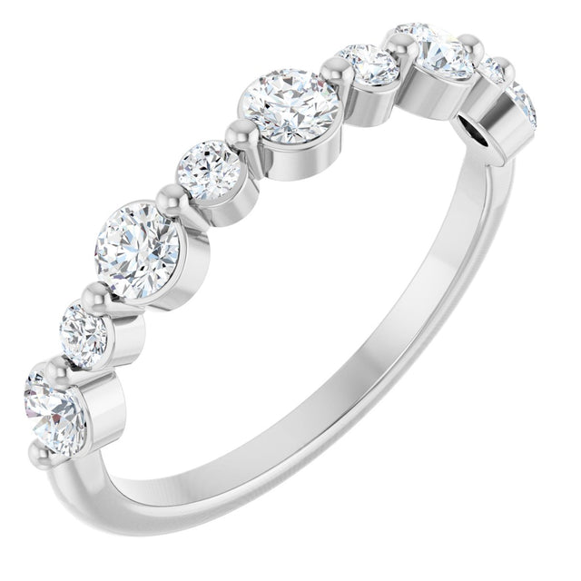 14K Gold Round Lab-Grown Diamond Shared-Prong Accented Anniversary Band – 1/3–5/8 CTW - White Gold