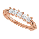 14K Gold Square Lab-Grown Diamond Five-Stone Sculptural Anniversary Band - 1/2 CTW - Rose Gold - view 5