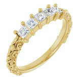14K Gold Square Natural Diamond Five-Stone Sculptural Anniversary Band - 1/2 CTW - Yellow Gold
