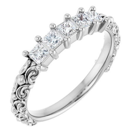 14K Gold Square Natural Diamond Five-Stone Sculptural Anniversary Band - 1/2 CTW - White Gold
