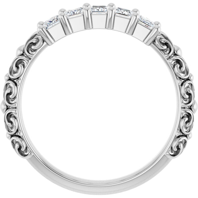 14K Gold Square Natural Diamond Five-Stone Sculptural Anniversary Band - 1/2 CTW - White Gold - view 2