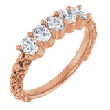 14K Gold Oval Natural Diamond Five-Stone Sculptural Anniversary Band - 3/4 CTW - Rose Gold