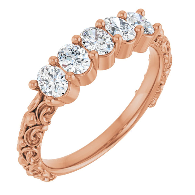 14K Gold Oval Lab-Grown Diamond Five-Stone Sculptural Anniversary Band - 3/4 CTW - Rose Gold