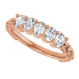 14K Gold Oval Natural Diamond Five-Stone Sculptural Anniversary Band - 3/4 CTW - Rose Gold - view 5