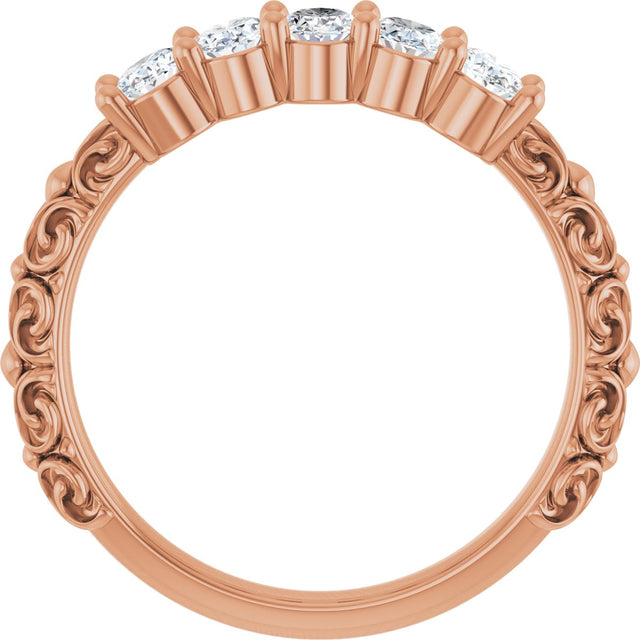 14K Gold Oval Natural Diamond Five-Stone Sculptural Anniversary Band - 3/4 CTW - Rose Gold - view 2